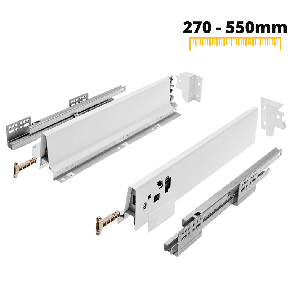 Set of Soft-Close Drawer System, LOW, H: 68mm, White (4) – Furnica