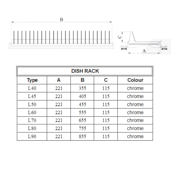 Single Dish Rack Kitchen Cabinet - Chrome - 700mm - Furnica