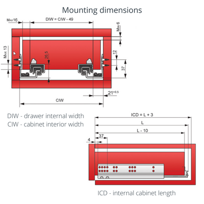 Soft-Close Concealed Undermount Drawer Runners, Full Extension - 270mm