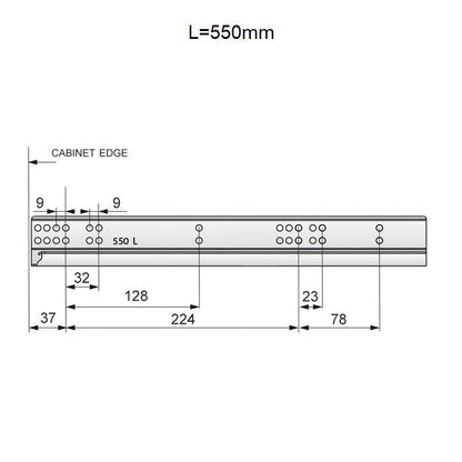 Soft-Close Concealed Undermount Drawer Runners, 3/4 Extension - 550mm