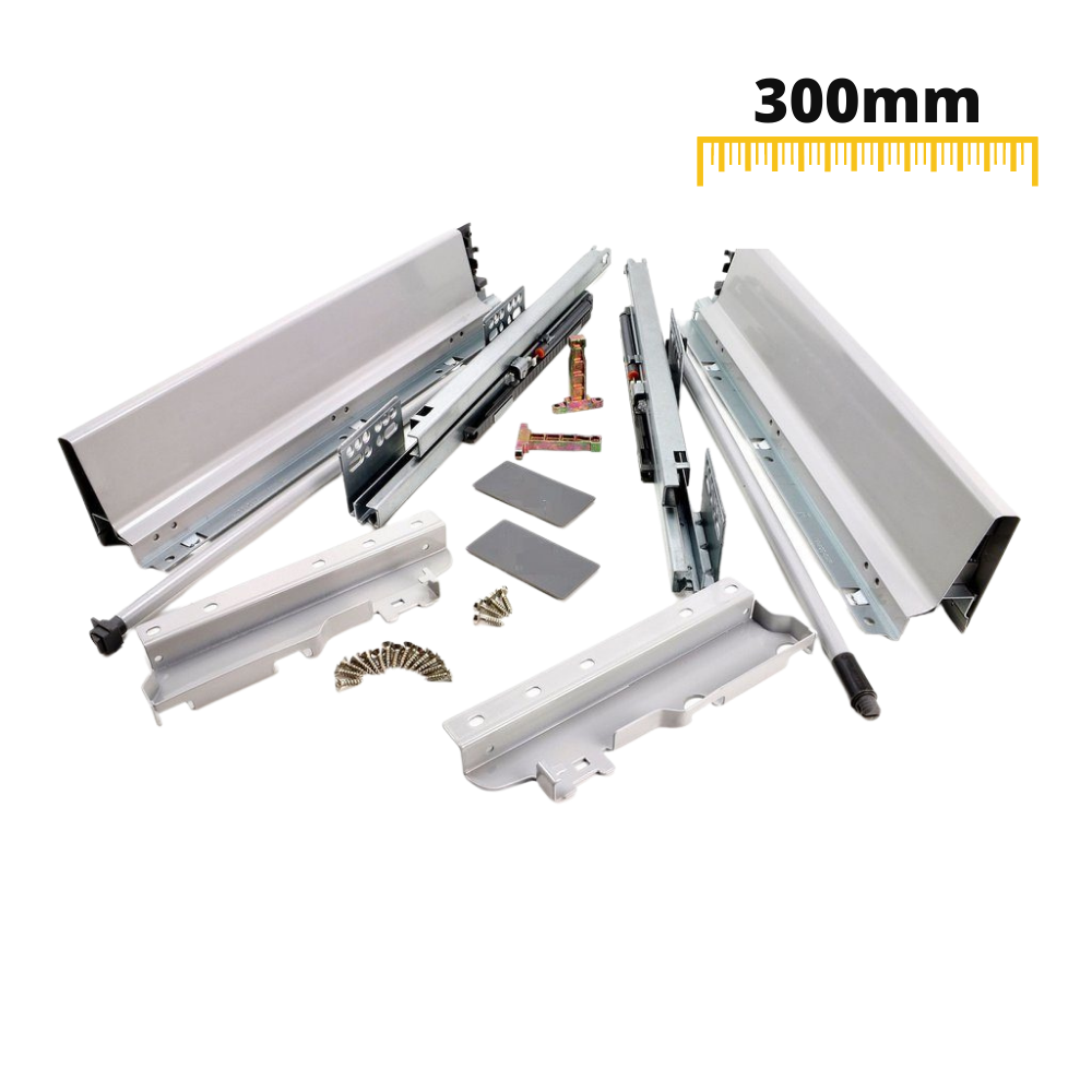 Soft-Close Drawer System, HIGH, H: 185mm, Silver 300mm - Furnica