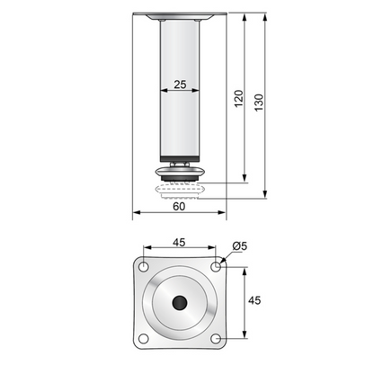Square Furniture Leg 25x25mm - H120mm Chrome