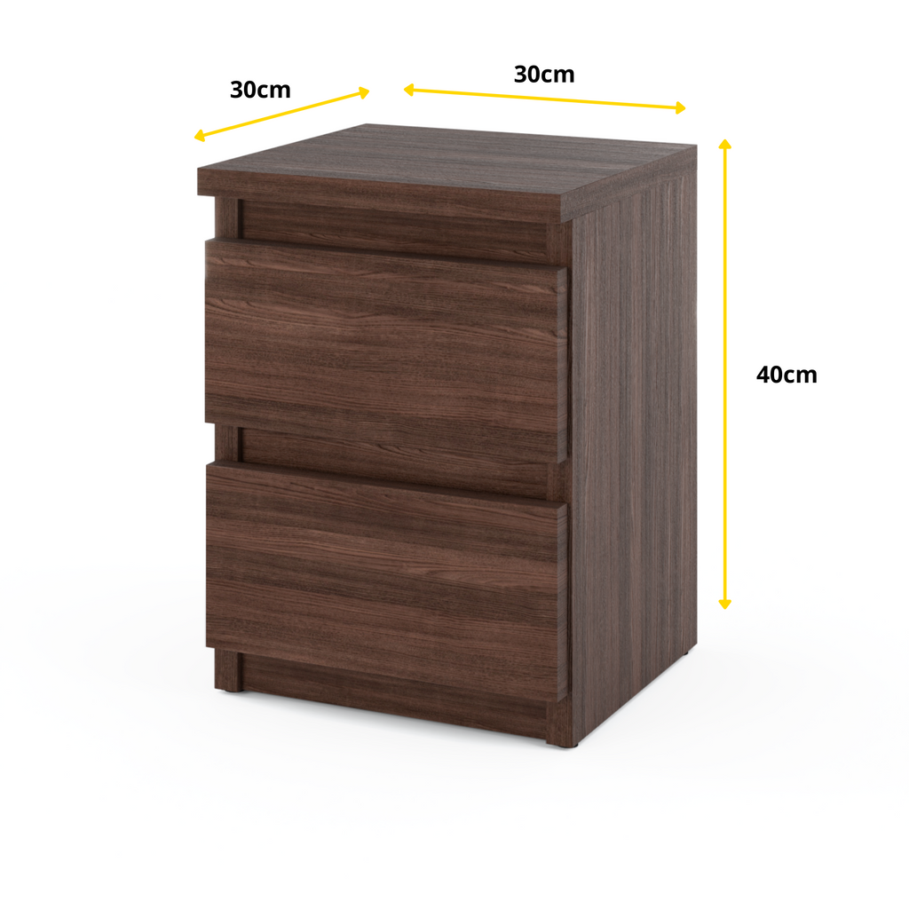 GABRIEL - Bedside Table - Nightstand with 2 drawers - Wenge H40cm W30cm D30cm