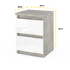 GABRIEL - Bedside Table - Nightstand with 2 drawers - Concrete / White Gloss H40cm W30cm D30cm