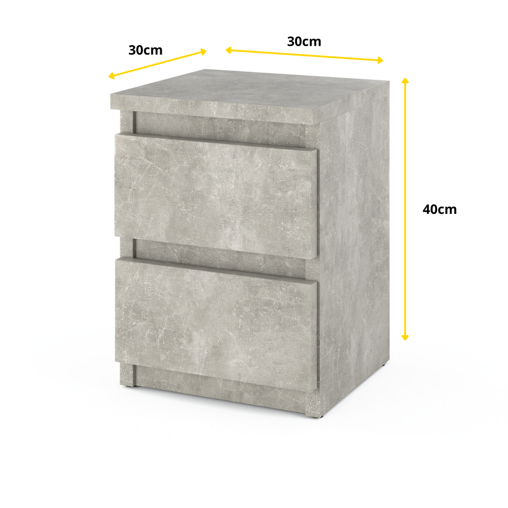GABRIEL - Bedside Table - Nightstand with 2 drawers - Concrete H40cm W30cm D30cm
