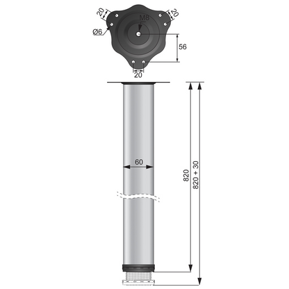 Adjustable Furniture Leg 820mm - Steel Mounting Plate - White