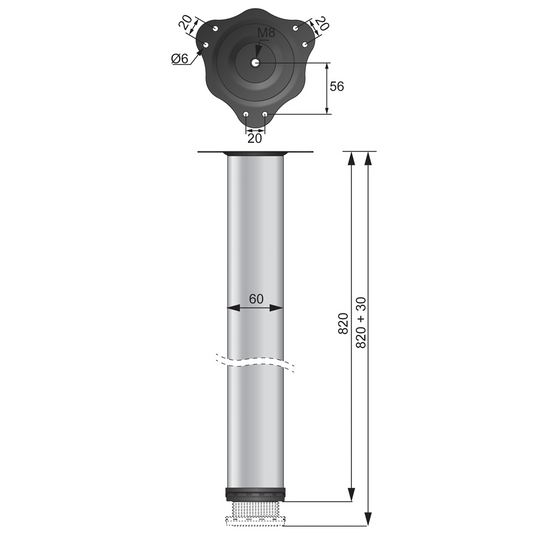Adjustable Furniture Leg 820mm - Steel Mounting Plate - White