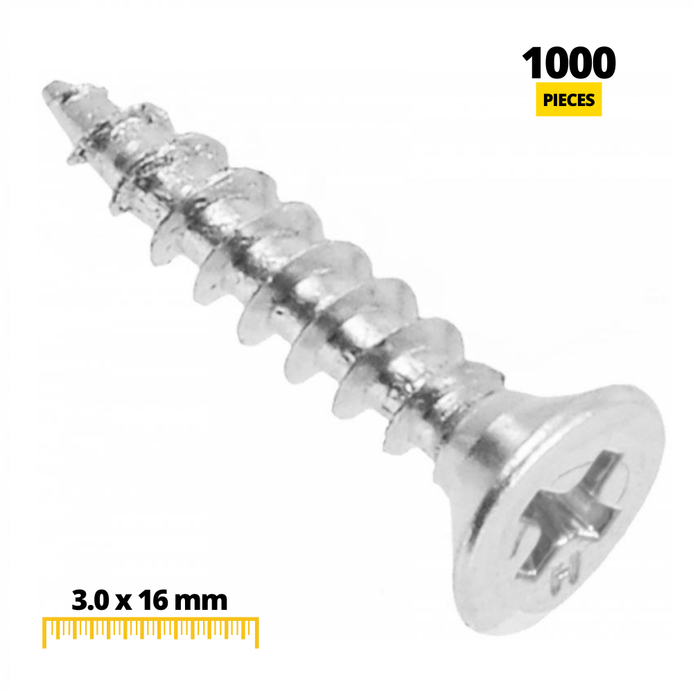 Wood Screws PH1 3.0x16mm White Zinc (1000 pcs)