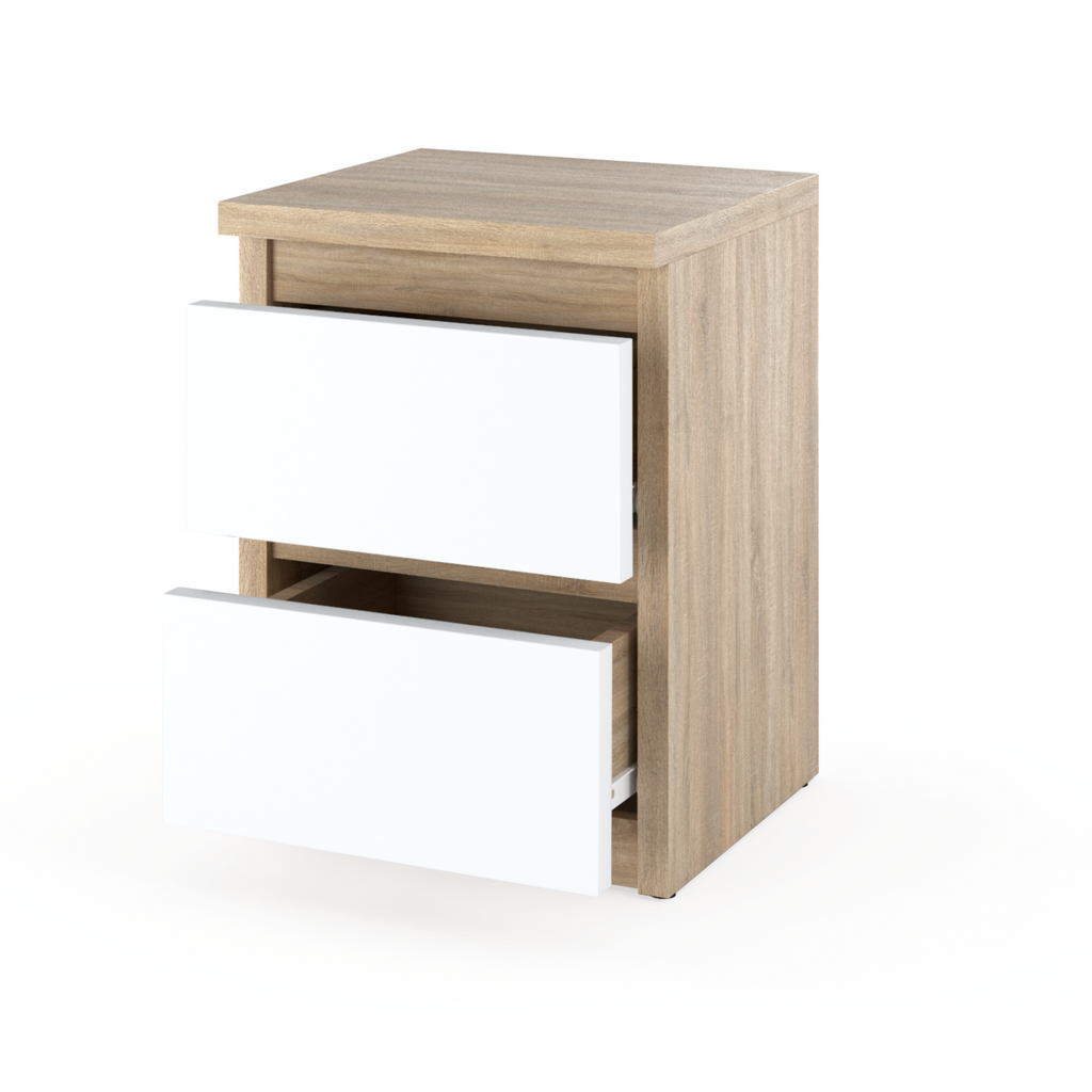 GABRIEL - Bedside Table - Nightstand with 2 drawers - Sonoma Oak / White H40cm W30cm D30cm