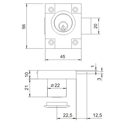 Furniture lock 22x21mm
