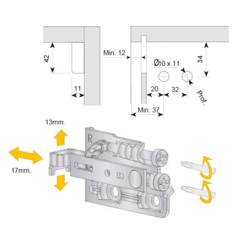 Adjustable cabinet bracket, L+R - 3D Premium - Brown NTP 
