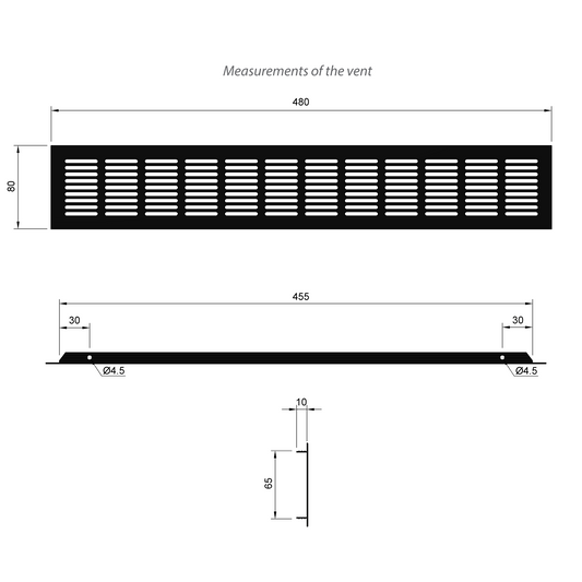 Aluminum Air Vent Grill 480x80mm - Black Furnica 