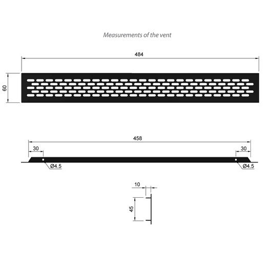 Aluminum Air Vent Grill 484x60mm - Black Furnica 