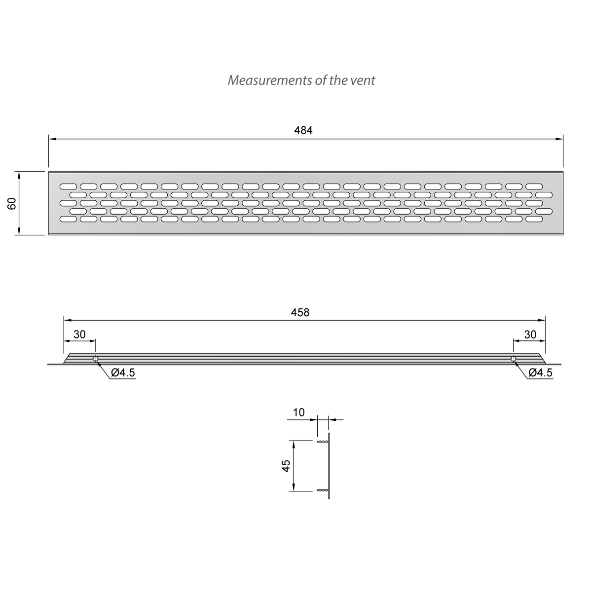 Aluminum Air Vent Grill 484x60mm - Silver Furnica 