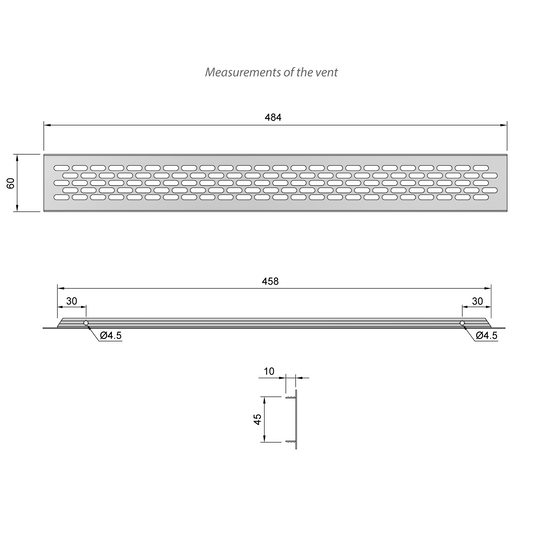 Aluminum Air Vent Grill 484x60mm - Silver Furnica 
