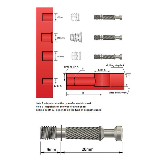 Cam Dowel 28mm with M6 Screw-Thread - 1000 pcs NTP 