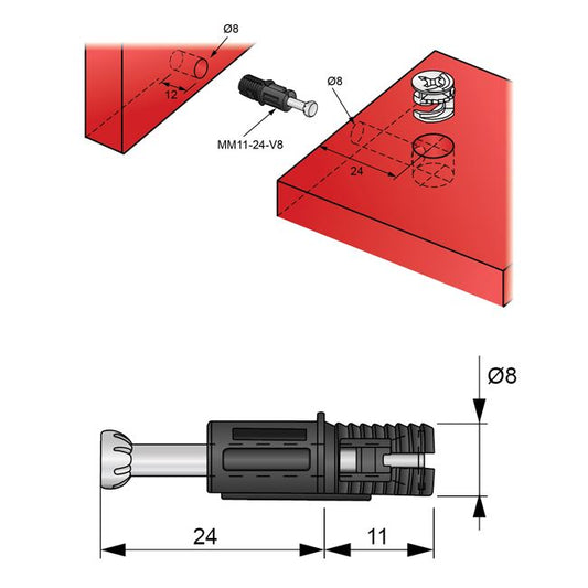 Cam Expanding Dowel L24mm, M8 - 1000 pcs NTP 