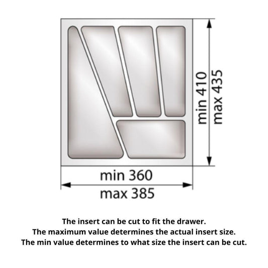 Cutlery Tray for Drawer, Cabinet Widths: 450mm, Depth: 430mm, White