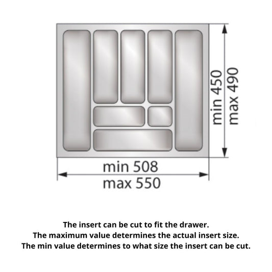 Cutlery Tray for Drawer, Cabinet Width: 600mm, Depth: 490mm - Metallic Cutlery Tray NTP 