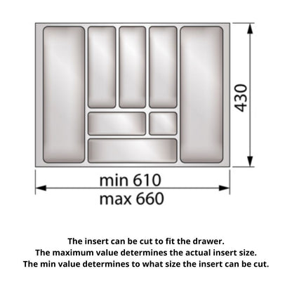 Cutlery Tray for Drawer, Cabinet Width: 700mm, Depth: 430mm - Metallic Cutlery Tray NTP 