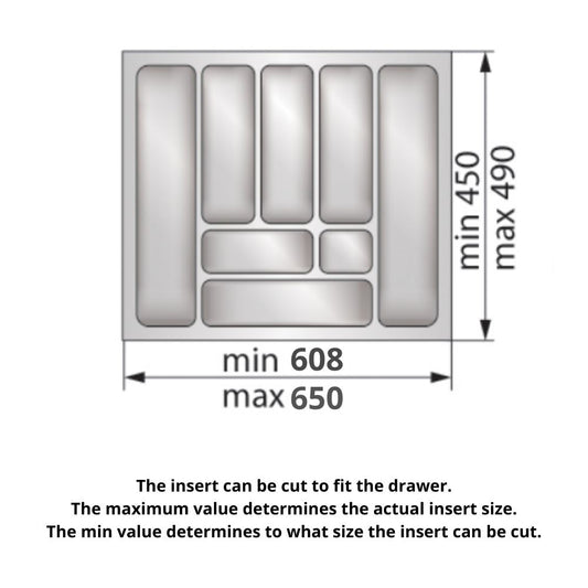 Cutlery Tray for Drawer, Cabinet Width: 700mm, Depth: 490mm - White Cutlery Tray NTP 