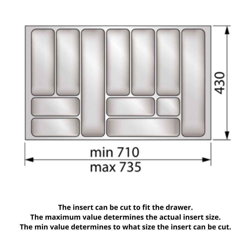 Cutlery Tray for Drawer, Cabinet Width: 800mm, Depth: 430mm - Metallic Cutlery Tray NTP 