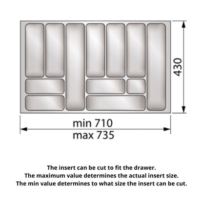 Cutlery Tray for Drawer, Cabinet Width: 800mm, Depth: 430mm - Metallic Cutlery Tray NTP 