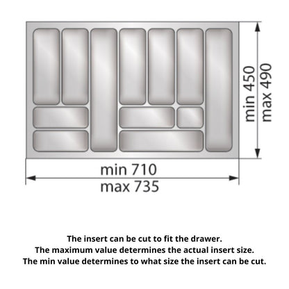 Cutlery Tray for Drawer, Cabinet Width: 800mm, Depth: 490mm - White Cutlery Tray NTP 