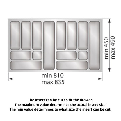 Cutlery Tray for Drawer, Cabinet Width: 900mm, Depth: 490mm - Metallic Cutlery Tray NTP 