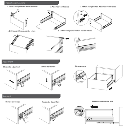 Soft-Close Drawer System, HIGH, H: 185mm, White 270mm