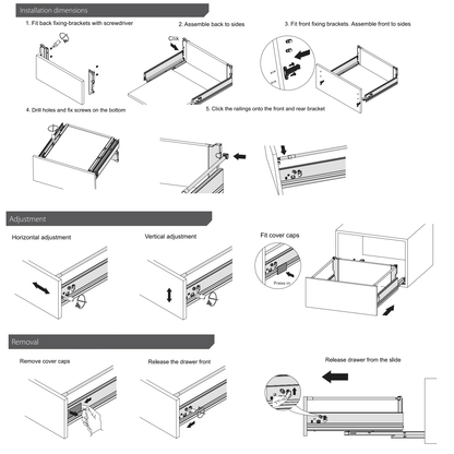 Soft-Close Drawer System, MEDIUM, H: 142mm, White 350mm