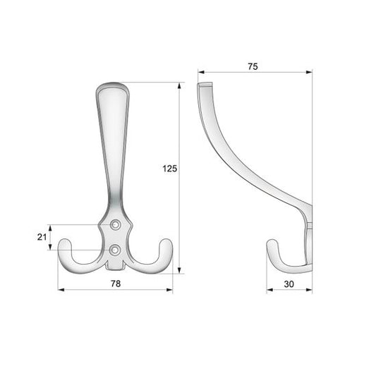 Double robe hook - Aluminium WP03 NTP 