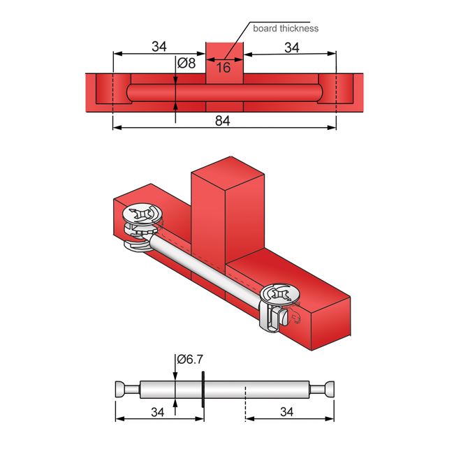 Double-Sided Cam Dowel 34+16+34mm