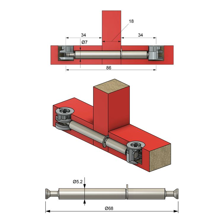 Double-Sided Cam Dowel 34+34mm - 1000 pcs NTP 