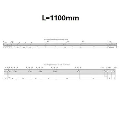 Drawer runners ball bearing 1100mm - H53 (right and left side) Furnica 