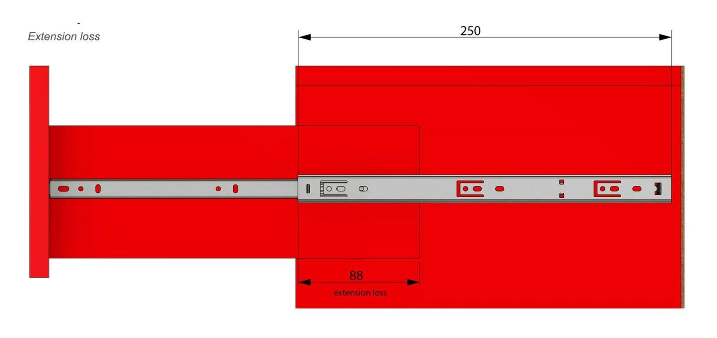 Drawer runners ball bearing 250mm - H27 (right and left side) Furnica 