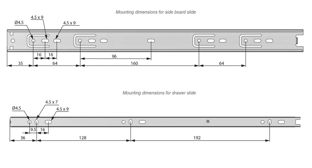 Drawer runners ball bearing 400mm - H30 (right and left side)