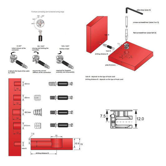 Furniture cam lock 15mm, a=7.5mm (1000 pcs) NTP 