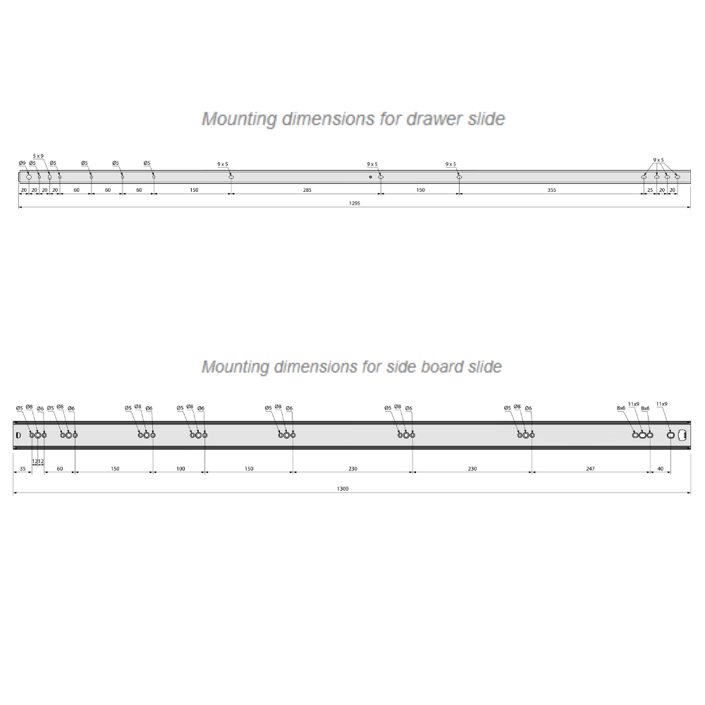 Drawer Runners Ball Bearing 1300mm - H53 (Right and Left Side)