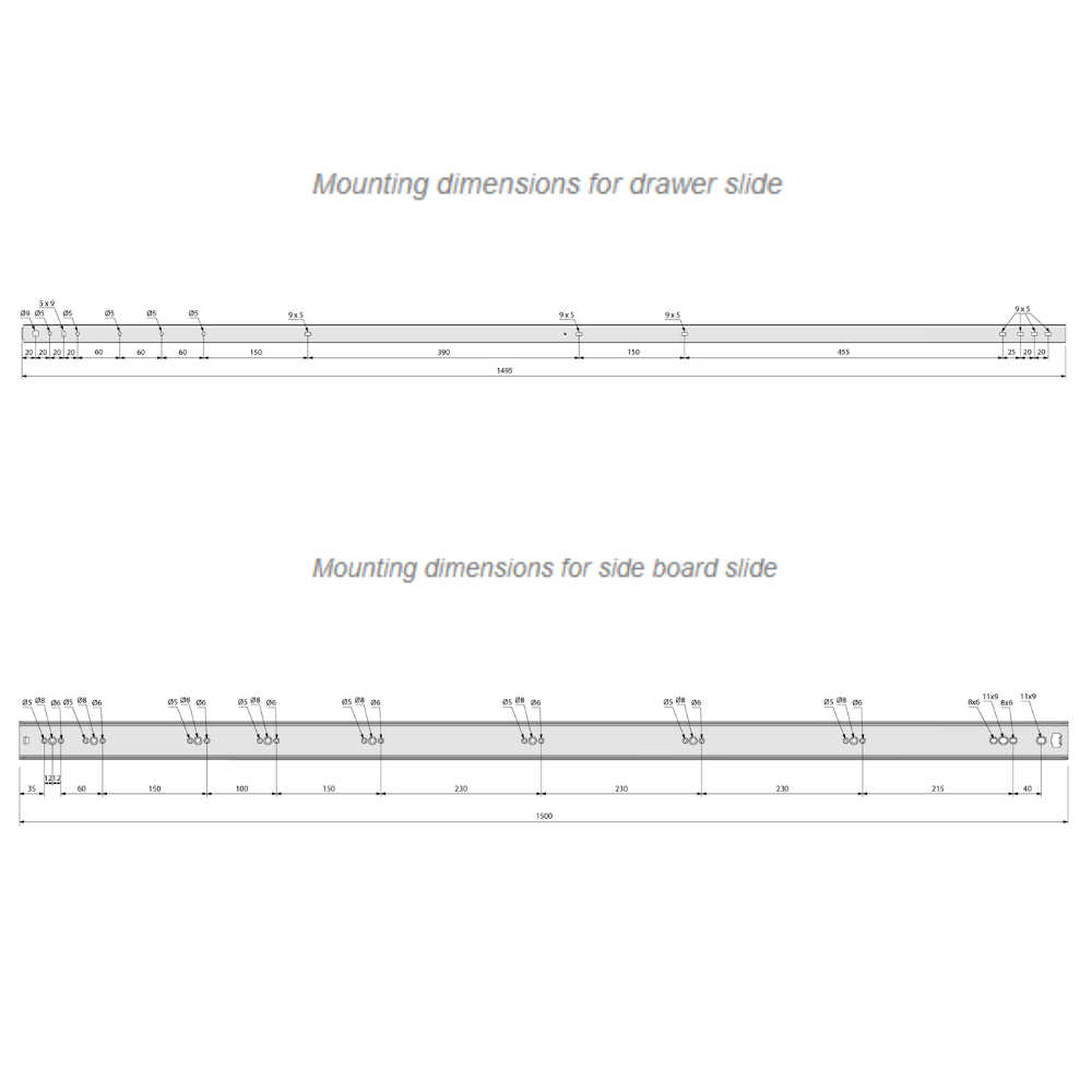 Drawer Runners Ball Bearing 1500mm - H53 (Right and Left Side)