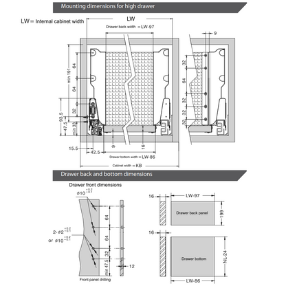 Soft-Close Drawer System, HIGH, H: 185mm, White 270mm