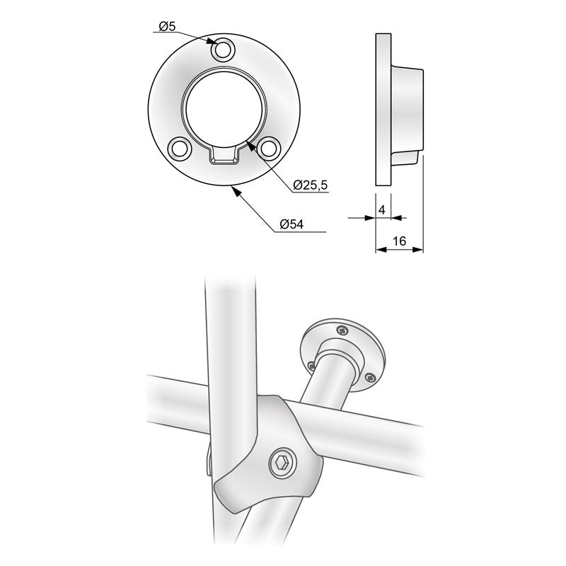 Low Flange for 25mm Pipe, Chrome NTP 