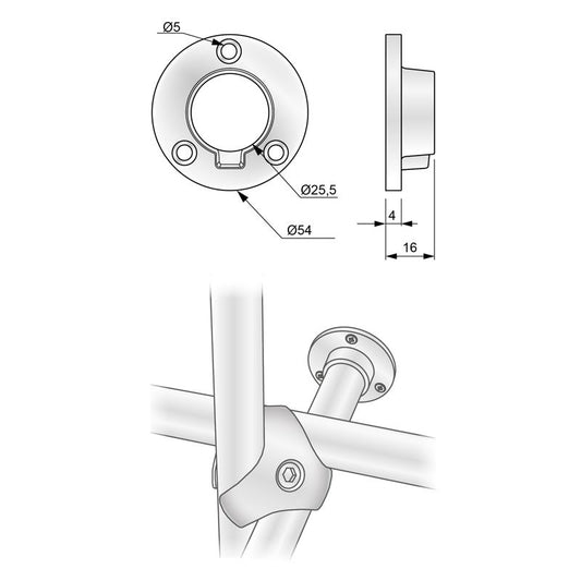 Low Flange for 25mm Pipe, Chrome NTP 