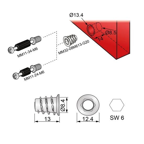 M6 threaded insert 8x13mm - 1000 pcs NTP 
