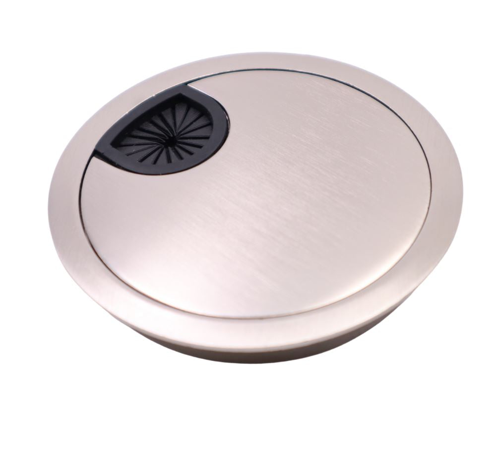 Metal Cable Grommet with rubber hole - Brushed Steel Ø80mm Furnica 