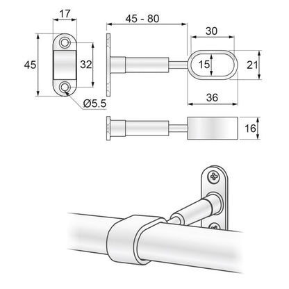 Oval Bar Distance Bracket 15x30mm, Chrome NTP 