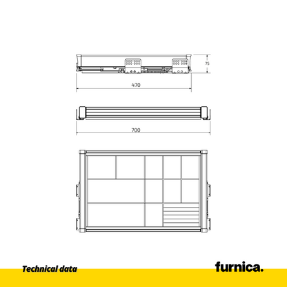 Pull Out Multifunctional Shelf for 70 cm Cabinet Soft-Close -  Aluminum/Wood - Grey