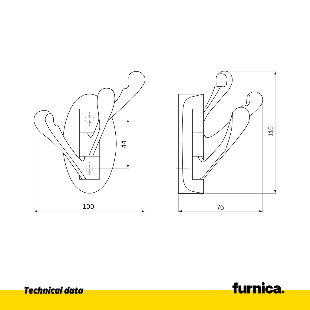 Triple modern hanger hook - Chrome Matt