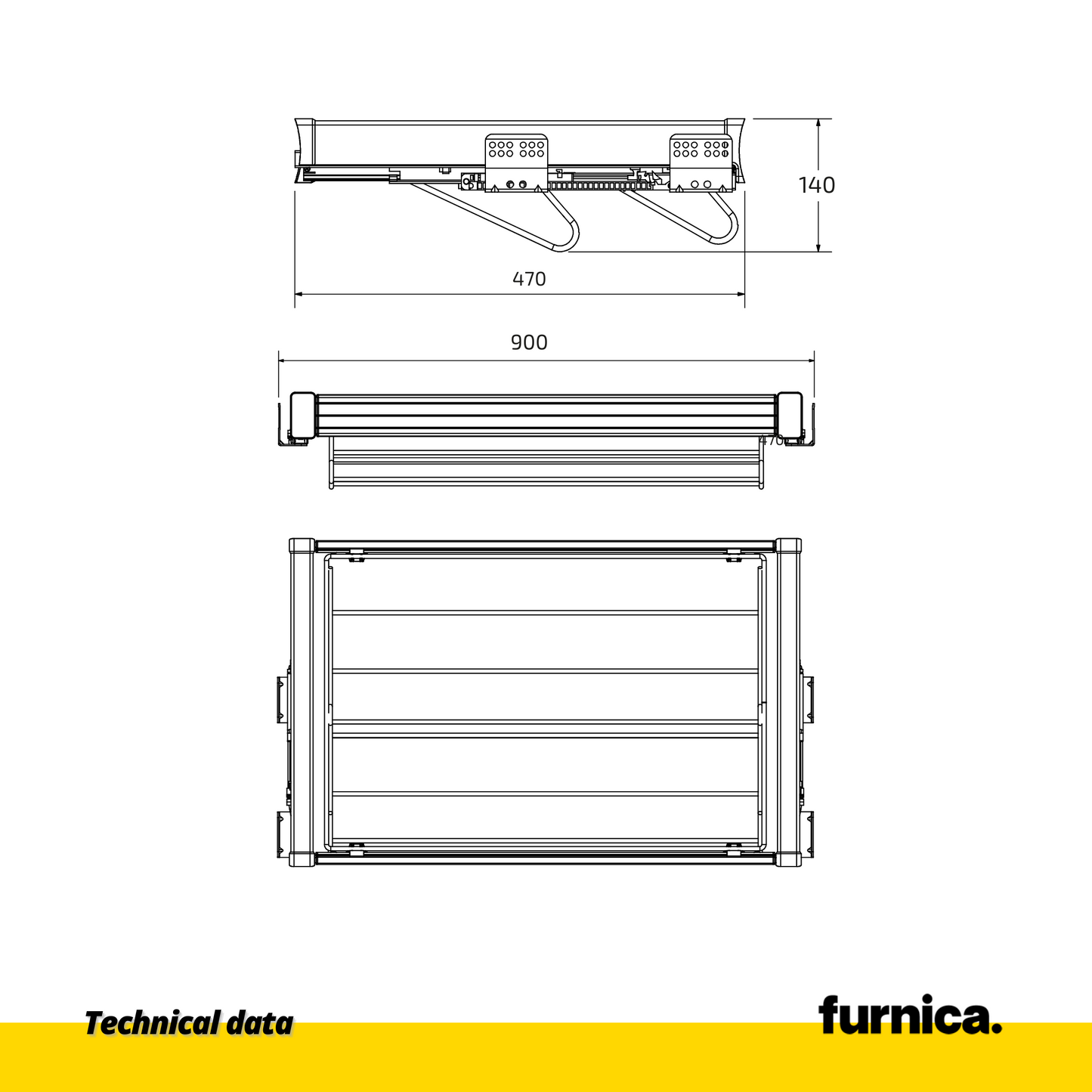 Pull out Shelf for Shoes 90 cm Soft-Close - Chrome/Aluminum - Grey