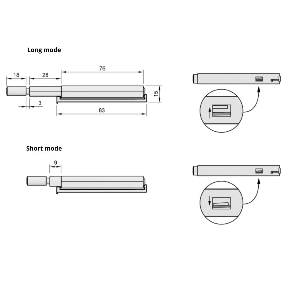 Push to Open latch - Springless Hinges - with magnetic tip